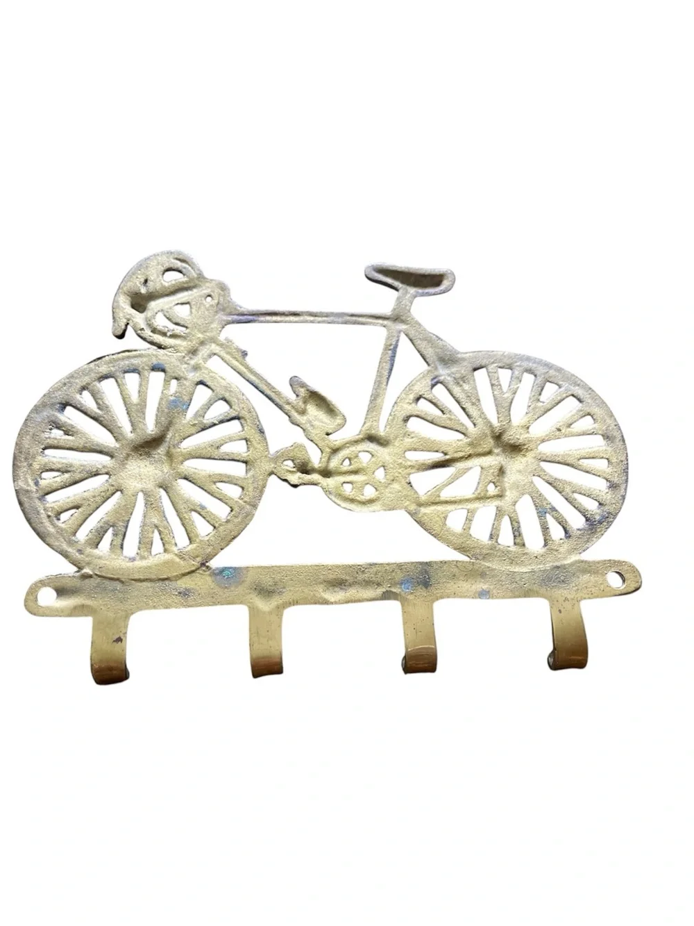 Vintage Brass Bicycle Key Holder Wall Mount 4 Hook Racing Bike Decor